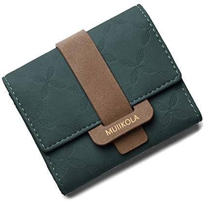 MUIIKOLA Damen Geldbörse RFID Blocking Portemonnaie Veganes Leder mit 5 Kartenfächern und 1 ID Fenster, Grün