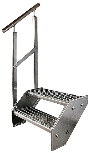 Kaminbau Mierzwa Premium Stahl Treppe Geländer Links Verzinkt 2 Stufen (Breite 600 mm) (Höhe 38 cm) Wetterfest Gitterroststufe Gartentreppe