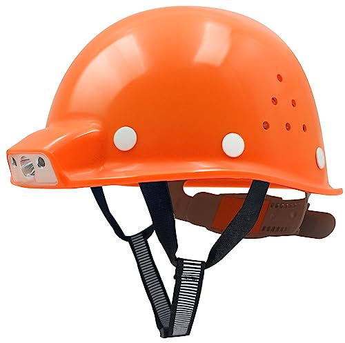 Mustbau Casco da Lavoro con Illuminazione LED, Elmetto Antinfortunistica da Costruzione Ricaricabile via USB, 2 Modalità di Illuminazione, Fascia Regolabile da 53 a 62 cm - Arancione