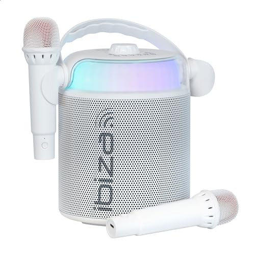 Ibiza - KARAHOME-WH - Batteridriven KARAOKE-högtalare med två trådlösa mikrofoner (batteridrivna) - Bluetooth, USB, MicroSD, USB, AUX och COAX - Vit
