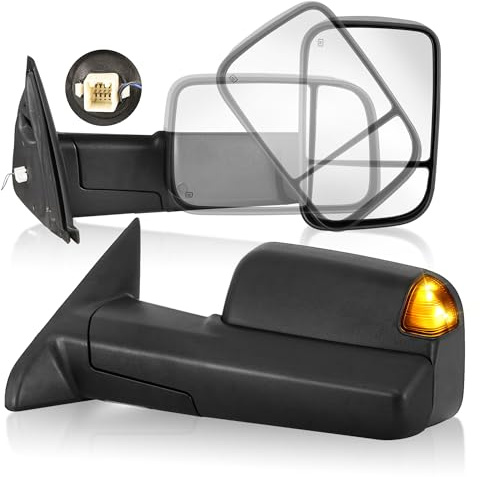 AUTOSTARSHIP Pair Power Heated Towing Mirrors Compatible with 2002-2008 Dodge Ram 1500/2003-2009 Ram 2500 3500 w/Turn Signal Side Tow Mirror Extendable Flip Fold (Black)