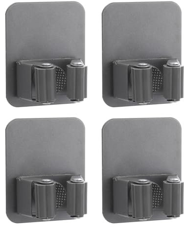 Uxcell 4pcs Mop Broom Holder Wall Mount, 304 Stainless Steel Mop Holder Self Adhesive Broom Hanger with Screws, Suitable for Bathroom, Laundry Room, Dark Grey