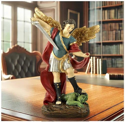 PlentifulHome 13,5 cm hohe St. Michael Statue – Erzengel Michael Skulptur, San Miguel Arcangel Figur, religiöses Sammlerstück Engel Kunstwerk (bunt)