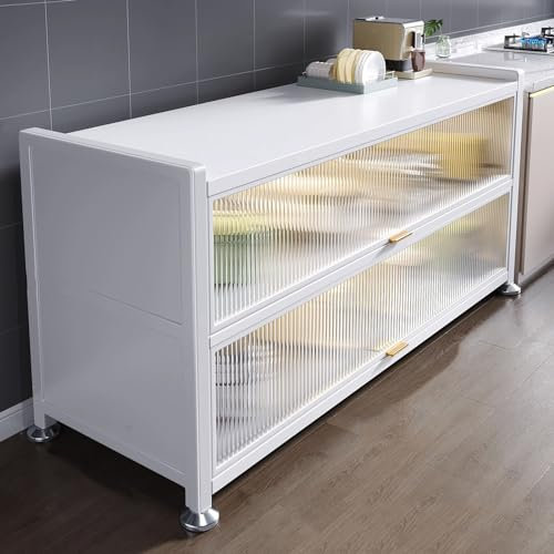 CMYAOYC Küchenschrank mit Stauraum, Mehrschichtiger Arbeitstisch, Mikrowellenherd, Seitlicher Aufbewahrungsschrank, Staubdichtes Arbeitstische für Lebensmittelzubereitung ( Color : Wit , Size : 80*36*