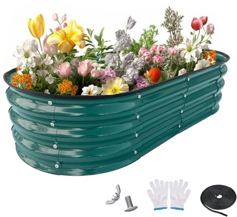 Pavlushka Galvanized Raised Garden Bed 4x2x1ft 1 Pack Outdoor Planter Box Easy Assembly Rubber Stripe Safety Gloves, Metal Garden Bed Ideal for Planting Plants, Vegetables, Flowers, Fruits, Blue