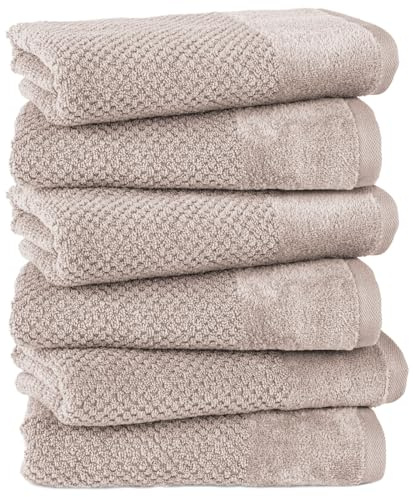 Pure Label Handtuch 50x100cm 6er-Pack aus 100% Baumwolle - Stein | Waschbar bis 60°C, trocknergeeignet - weich & saugstark