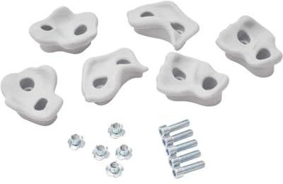 TRIBECCO Pietre da arrampicata per parete da arrampicata 6 pezzi, con set di fissaggio, varie forme, dimensioni 8 x 11,5 cm, in plastica, per arrampicata all'aperto e al coperto (grigio)