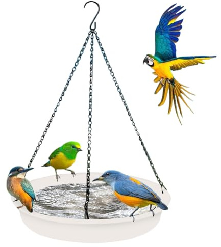 Hängende Vogeltränke,Wildvogel-Futterstation,Vogeltränke Hängend Kunststoff,Futterschale Für Wildvögel Mit Eisenkette Und Haken,Vogelbad Für Garten Balkon Deko Draußen Für Garten,Terrasse (Weiß)