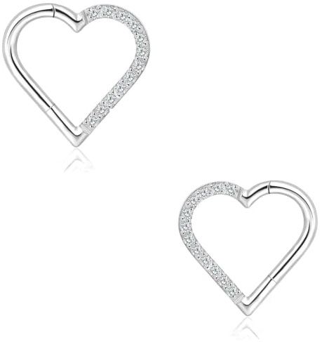2 stycken daith piercing G23 titan CZ 16G hjärta gångjärn sömlös klicker ring tragus rook brosk örhängen dam guld/titan 8 mm 10 mm, 2 Stück 10mm, Kubisk zirkon