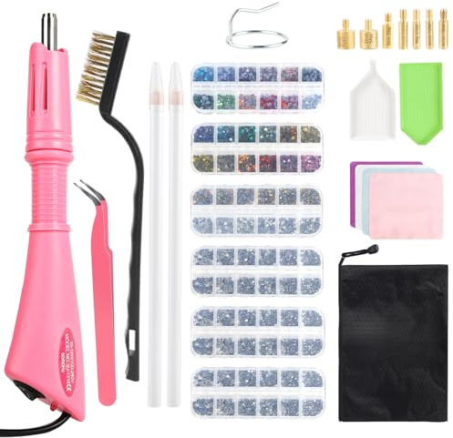 SWAWIS Hotfix Applikator Strasssteine für Textilien Glitzersteine | Mit 7 Applikatorspitzen für Textilien Hotfix Strass Applikator Set mit 6 Boxen Hotfix Strasssteine Rhinestones Farbe: Rosa