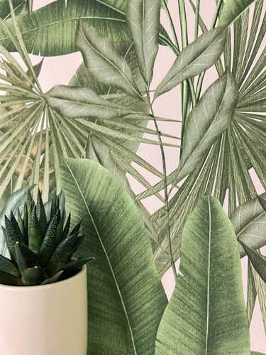 NEWROOM carta da parati Verdi Giungla Tessuto non Tessuto - Moderno Bianchi Palme Foglie Tropicale