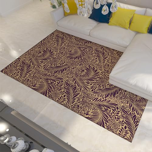 Vintage Orientalische Blumenteppiche 90X150cm Weich waschbar William Morris Stil Dunkel Lila Pflanzen Blatt Eingangsbereich Teppich für Bauernhaus Zuhause