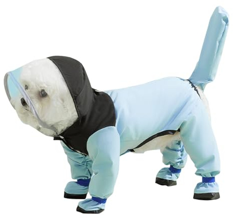 PETCUTE Chubasquero para Perros con Capucha,Ajustable Impermeables para Perros con Banda Reflectante,Cuatro Patas,Ligero Impermeable Chaqueta para Perros Pequeños y Medianos