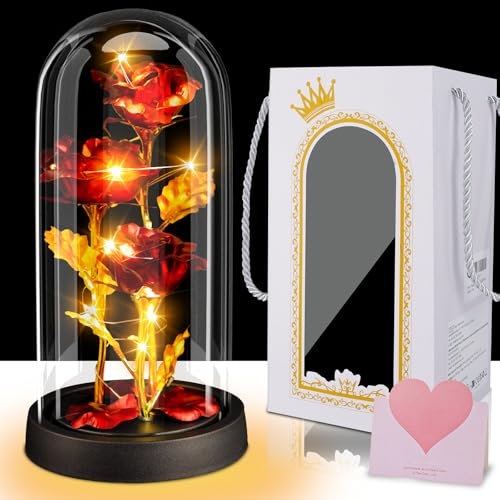 Pinlanuo Flores Eternas Regali per le donne, rose romantiche per le donne, regalo di compleanno per la mamma, regalo di rose natalizie per la ragazza,Rosso