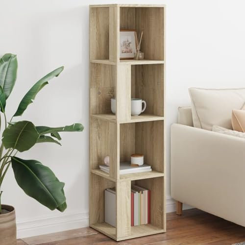 Xichuzi Eckregal, Eckschrank, Eckablage, Bücherregal, Schminkregal, Eckwandregal, Bookshelf, Standregal, Sonoma-Eiche 33x33x132 cm Spanplatte