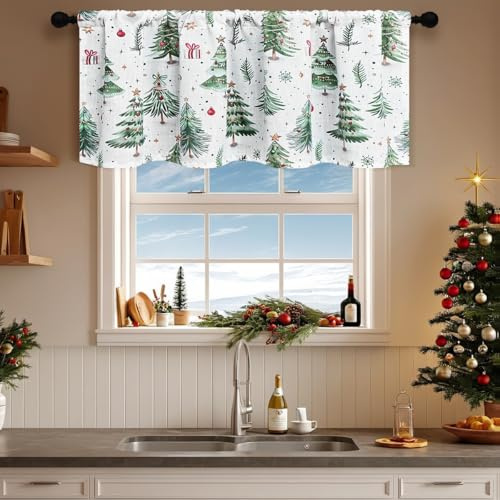 WeeQil Küchen Scheibengardinen Weihnachten Kurz Küche Modern Blickdicht Landhausstil Höhe 60 45 cm Hoch für kleine Fenster Küchenfenster Bistrogardine mit Motiv Weihnachtsbaum HxB 60x120cm
