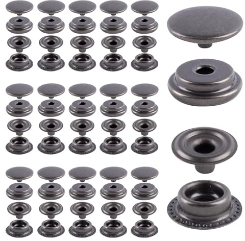 ANNASAMDO 50 Sets Druckknöpfe 15mm Schwarz Leder Jacken Taschen Planen | Rostbeständig und formstabil. 200 Teile für 50 Knöpfe. Für Gürtel Zelte Taschen. Montage mit Werkzeug. Sauberes Ergebnis.