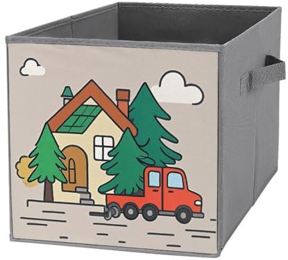 JTKLQBN 1 x faltbare Aufbewahrungsbehälter aus Holz, bedruckt, große Kapazität, Aufbewahrungsbehälter mit Griff, Aufbewahrungswürfel für Spielzimmer, Büro, Zuhause