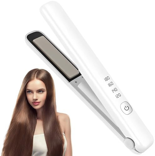 Vmxlso Piastra Portatile Senza Fili, 2 in 1 Piastra Capelli Senza Fili, Piastra Capelli da Viaggio Mini con Temperature 4 Livelli, 3200mah, Ricaricabile Via Usb Per Lunghi Capelli Corti Bianco