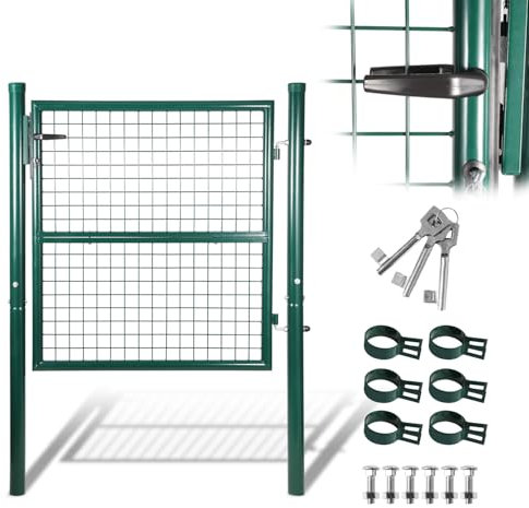 Jaxguom Cancello da giardino, verde, 125 x 100 cm, in acciaio zincato, porta del cortile, con serratura e 3 chiavi, recinzione robusta e durevole, resistente alle intemperie