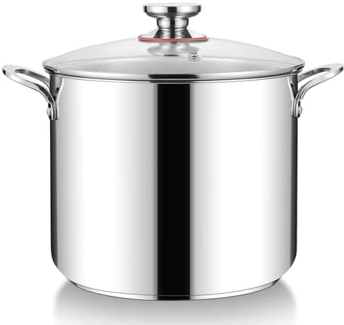 HaWare Pentola grande in acciaio inox da 12 l con coperchio trasparente, pentola da 26 cm con fondo a tre strati per pasta, carne, zuppe, adatta per induzione/elettrico/gas/ceramica, sana e facile da