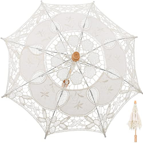 DEARMAMY Weißer Spitzen- Dekoration Für Hochzeit Braut Handwerk Eleganter Regenschirm Für Fotografie Requisite Für Party