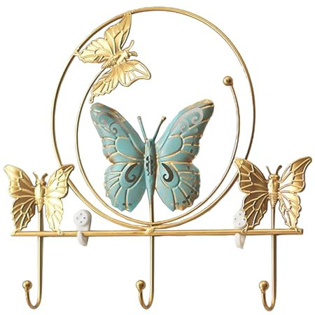 Pastilla de Pelaje Montada en la Pared de Belupai con Ganchos, Percha de Pared Decorativa de Hierro Forjado para el Soporte de la Llave de Entrada de la Llave del (Mariposa)