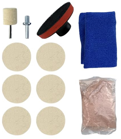 100g Ceroxid Glaspolierset, Kratzerentferner für Auto & Uhrenarmbänder | 9-teiliges Polierset mit 100 g Ceroxidpulver, beseitigt Kratzer, Wasserflecken auf Glas und Metallarmbändern