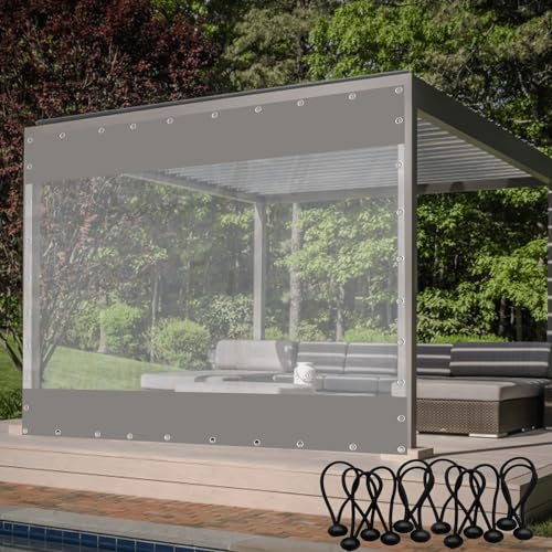 Rideaux de bâche transparents robustes en PVC imperméable avec bords renforcés - Gris - 6 x 3 m - Idéal pour camping, terrasse et abris de jardin