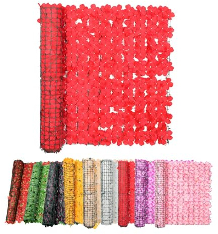 Generisch Künstliche Efeu Hecke Sichtschutz 50cm 100cm 200cm 300cm Efeu Sichtschutz, Sichtschutz Balkon Und Garten, Sichtschutz Zaun Ohne Bohren, Inkl 100 Kabelbinder(Rot,50x50cm/1.6x1.6ft)