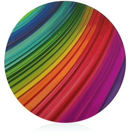Tabla de cortar de vidrio de rayas de color arco iris templado, tabla de cortar de 8 x 8 pulgadas, con pies de goma, tablas de cortar de frutas antideslizantes y resistentes al calor, pequeñas tablas