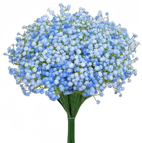 Kozdtiz Schleierkraut Künstlich Blau, 12 Stück 42 cm Künstliche Schleierkränze, Schleierkraut Künstlich wie Echt, Deko Künstliche Blumen Kunstblumen für Frühling DIY Hochzeit Zuhause Tischdeko