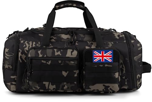 Bolsa de Gimnasio táctica 3 en 1 de 70L, con Compartimento para Zapatos y Bolsillo húmedo. Mochila de Viaje Resistente al Agua, Ideal para Hombres y Mujeres en Viajes, Gimnasio o Fines de Semana.
