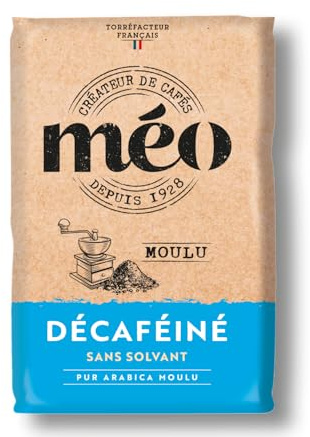 Cafés Méo - Café Moulu Décaféiné Pur Arabica - 3 kg - Intensité 6/10 - Arômes Authentiques, Doux et Aromatique - Lot de 12 x 250 gr