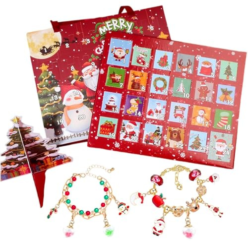 Adventskalender für Weihnachtsarmbänder, Kontokalender 2025, mit 24 Armbändern für Kinder, Bastelschmuck für Jugendliche, Familien, Valentinstag