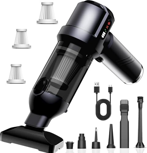 Ludunbuy Aspirabriciole Senza Fili, 26000Pa Mini Aspirapolvere Auto Potente con Motore Brushless, 6000mAh, Soffiare e Succhiare Aspiratore Auto 3 Velocità per, PC, Ufficio, Peli di Animali, Casa