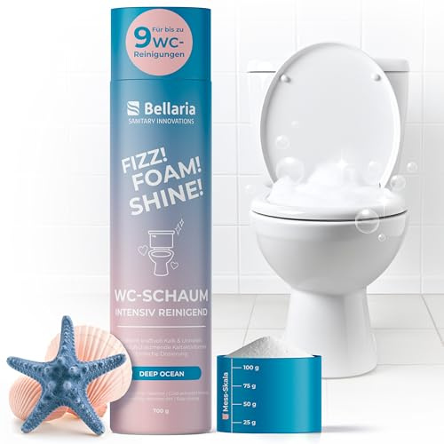Bellaria WC Schaum – Extra starker WC-Reiniger – Zuverlässig gegen Kalk, Urinstein & schlechte Gerüche – Selbstaufschäumender Toiletten Aktivschaum, einfache Dosierung (700g, Deep Ocean)