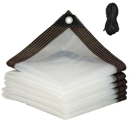 Telone impermeabile trasparente resistente con occhielli, per uso esterno, serra, patio, giardino, copertura antipioggia (4 m x 12 m)