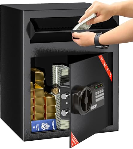 KABISAFE Depottresor mit Einwurfschlitz, Großer Tresor mit digitalem Zahlenschloss und Alarmfunktion, Einbruchschutz für Zuhause, Büro, Geschäft – Geldkassette für Bargeld