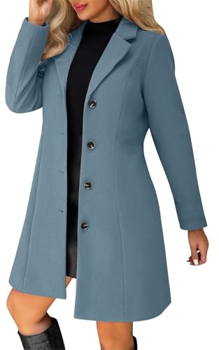 Generisch Wollmantel Damen Lang Trenchcoat Elegant Revers Mantel Einfarbig Übergangsjacke A-Linie Wolljacke Herbst Winter Knielang Wintermantel Einreihiger