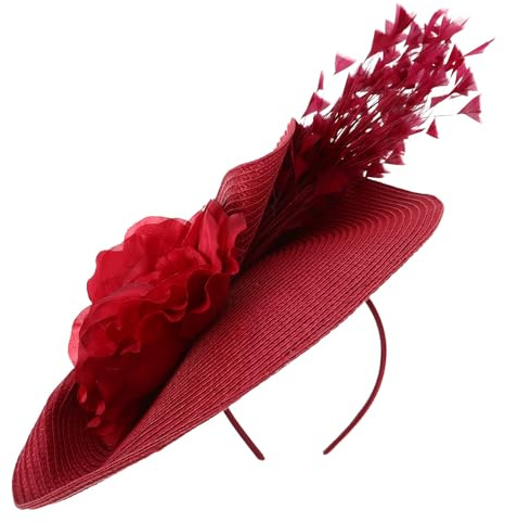 Fascinateur pour Femmes Grand Chapeau Tête, Style Rétro, Plumage, Fleurs | Polyester et Plumage, Accessoire Léger Fait Main, pour Thé, Fêtes à Thème, Mariage, Cocktail
