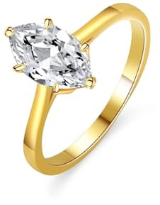 Skcess Bague en or jaune 9K/14K/18K pour femme, solitaire blanc marquise avec moissanite 1 ct, 11, Moissanite or jaune, Zircone cubique