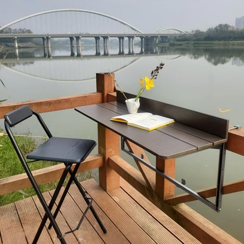 Mesa de balcón con barandilla Colgante, Mesa de Bar Ajustable para balcón, Mesa Auxiliar Plegable de Pared, Escritorio de Pared Flotante para Espacios pequeños, Mesa de barandilla de terraza