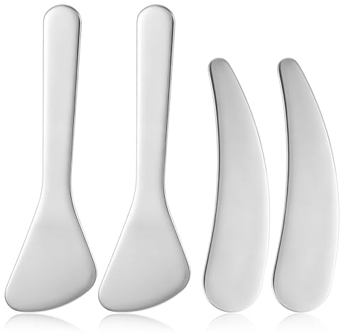 JJUNW 4 stycken spatel kosmetika, makeup spatel, rostfritt stål liten kosmetisk spatel hudvård verktyg mini makeup applikator ansiktskosmetikled för fuktkräm lotion kräm
