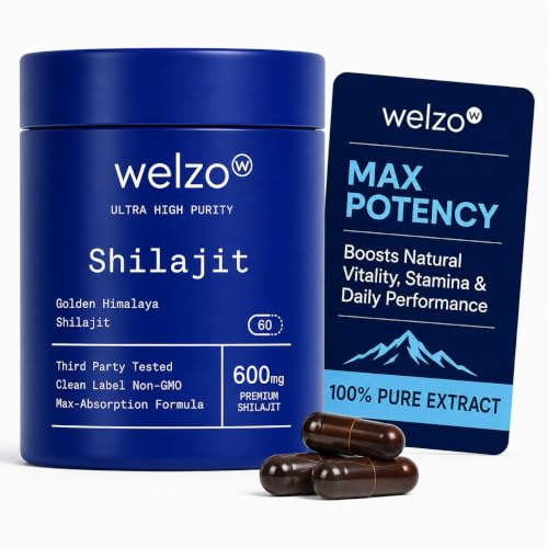 Welzo 9-in-1 Shilajit Complex Capsules 1480mg – Pure Himalayan Shilajit with Ashwagandha, Panax Ginseng, Rhodiola Rosea & Ginkgo Biloba – High Strength Natural Energy & Vitality Support – 60 Capsules