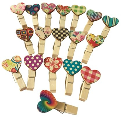 CRAFTHROU Mollette Portafoto Clip Memo Resistenti in Legno a Forma di Cuore 40 Pezzi Stile Naturale Stili Multipli per Carta e Memo, per Decorare Casa e Ufficio Stili Multipli