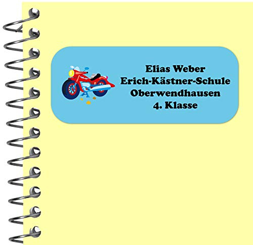 INDIGOS UG Adressaufkleber personalisiert - 56x23 mm - 022 - Motorrad - 99 Sticker selbstklebend - Namensaufkleber Kinder Schule - Etiketten, Briefe, Gegenstände, Ordner, Umschläge