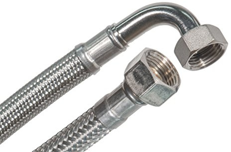 SFX® Panzerschlauch 20cm Flexschlauch 3/8 Zoll ÜM x 3/8 Zoll ÜM mit 90°Bogen Verbindungsschlauch Verlängerungsschlauch Trinkwasserschlauch Anschlussschlauch 200mm