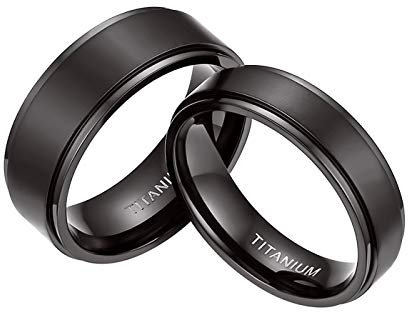 Mabohity Damen-Ring Matt Schwarz Titan-Ring Titanium 6mm Breit Ehering Verlobungsring Freundschaftsring Partnerring Paar Ringe, Größe 75