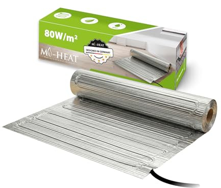 Mi-Heat Elektrische Fußbodenheizung (1,5 m²) – Bodenheizung Elektrisch unter Laminat & Parkett – Alu Heizmatte (80W/m²) für schwimmende Verlegung & Renovierung